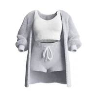 Womens Cosy Knit Set Outfits O Neck Cropped Tank Tops Long Sleeve Fleece Warm Hooded Cardigan Shorts Set Comfortable Loungewear 1