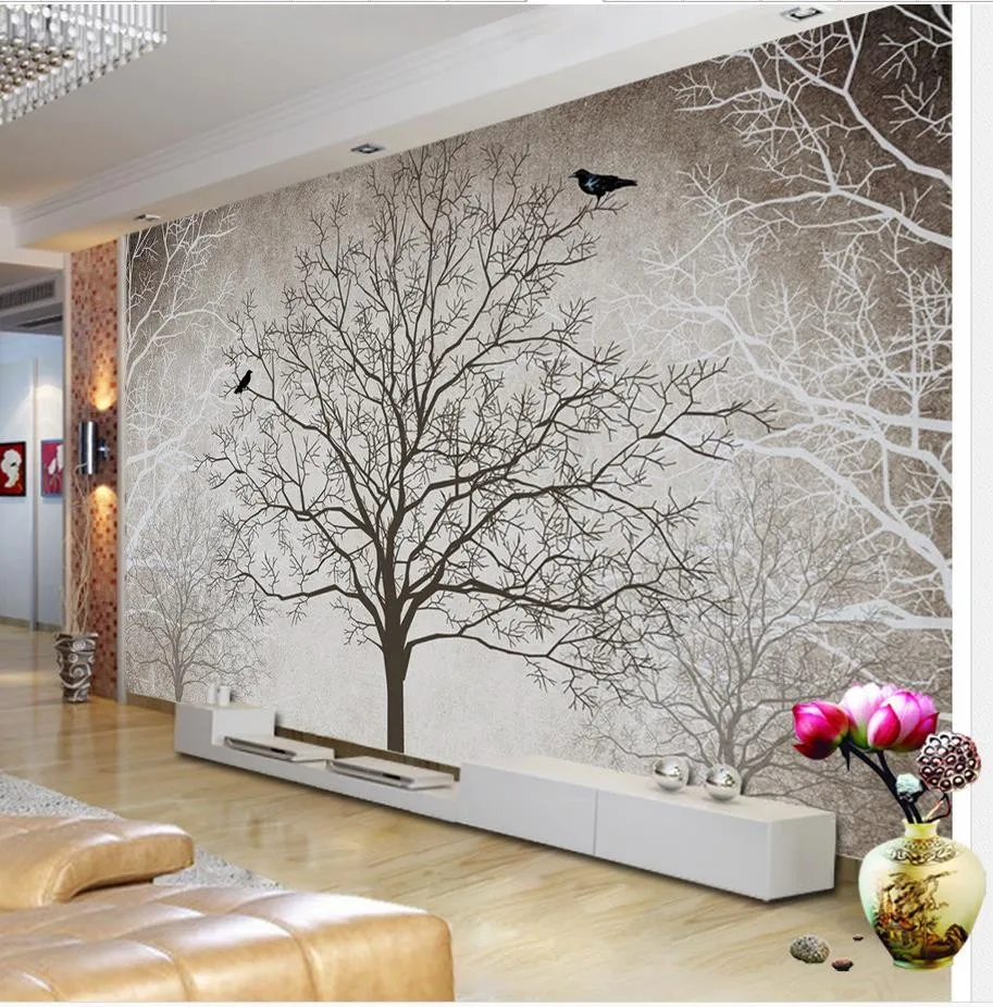 Retro black and white TV backdrop tree 3d room wallpaper landscape Home Decoration 3d mural designs