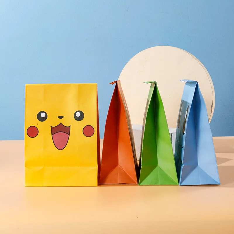 10Pcs/Set Pokemon Anime Cartoon Kawaii Pikachu Candy Flat Pocket Cake Bakery Wrapping Paper Bag Birthday Party Decor Supplies