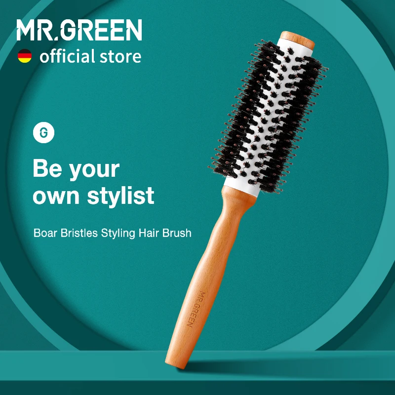 Bristles MR.GREEN Boar Hair Brush Round Styling Curling Roll Hairbrush Natural Wooden Detangling Comb for brush_voghion.com