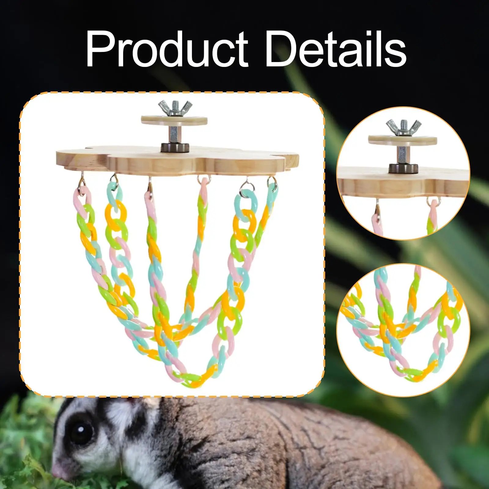 Colorful Wooden Hanging Swing Ropes Cage Toys for Rat Enrichment Sugar Glider and Small Animal Activity