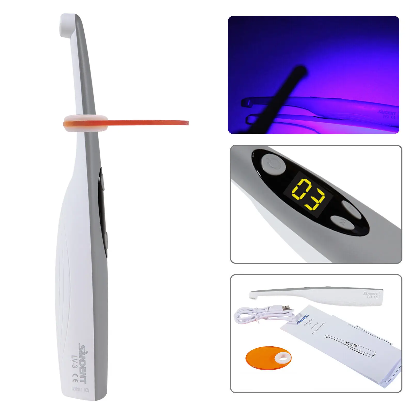 Lampada Fotopolimerizzante A Led A Spirale Senza Fili Dentale 3 Secondi Lampada A Polimerizzazione Con Testa In Metallo 2500Mw/C㎡ Lampada A Polimerizz