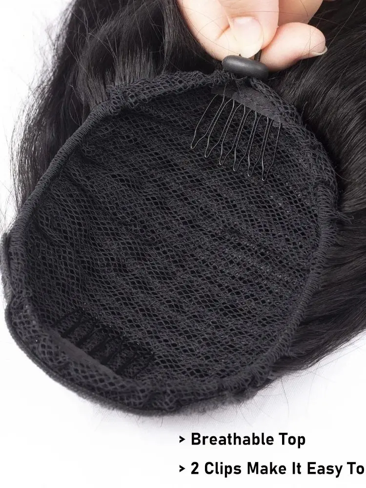 Human hair extensions Kinky Straight Wrap Around Drawstring Ponytail With Clips Yaki Straight #1B Clip In Virgin Hair Extensions