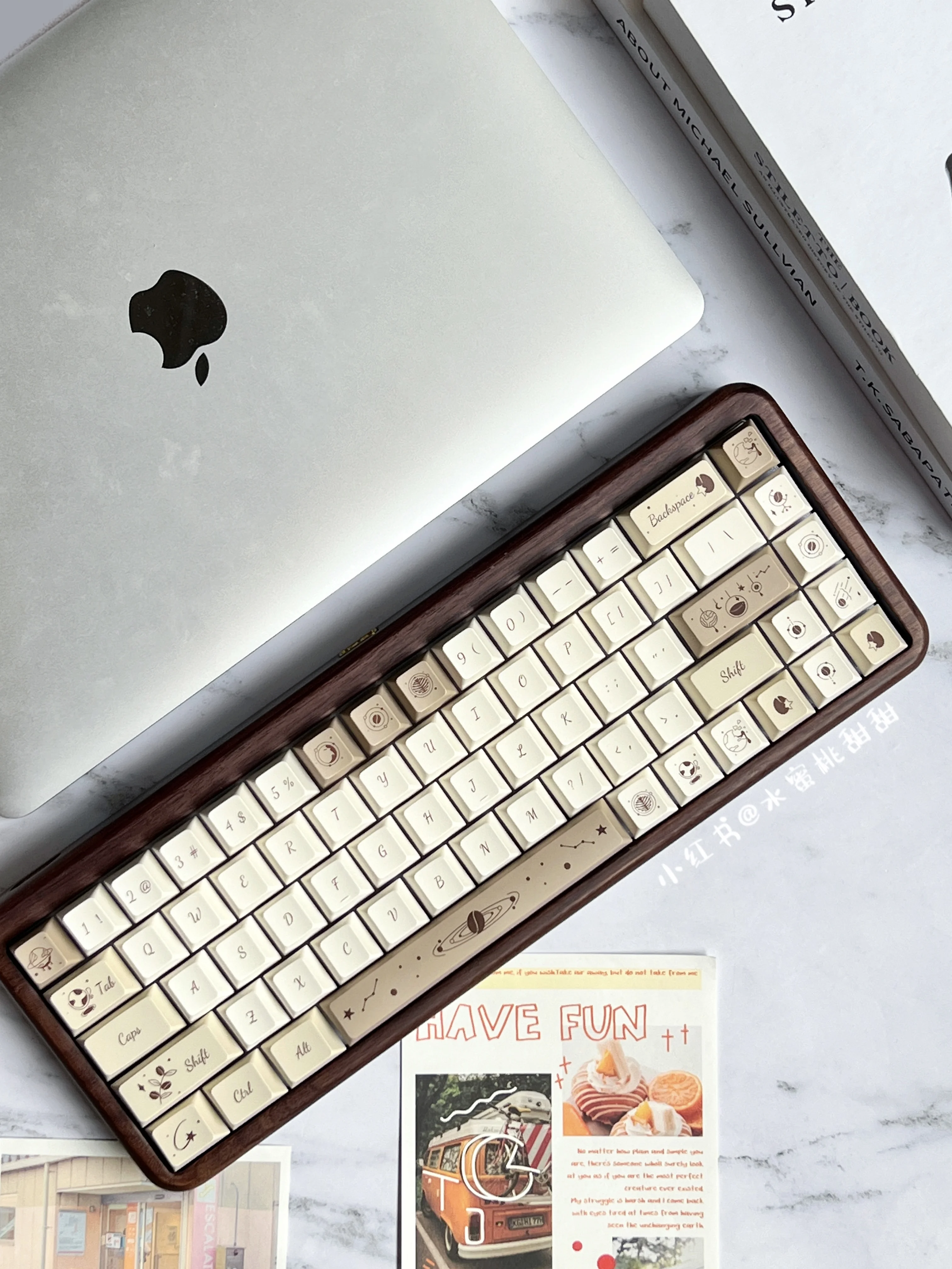 Teclas Temáticas Pintadas à Mão para Teclado Mecânico Teclas Coffee Bean Estilo de Escrita Romântico Francês Simples 150 Teclas - Imagem 2