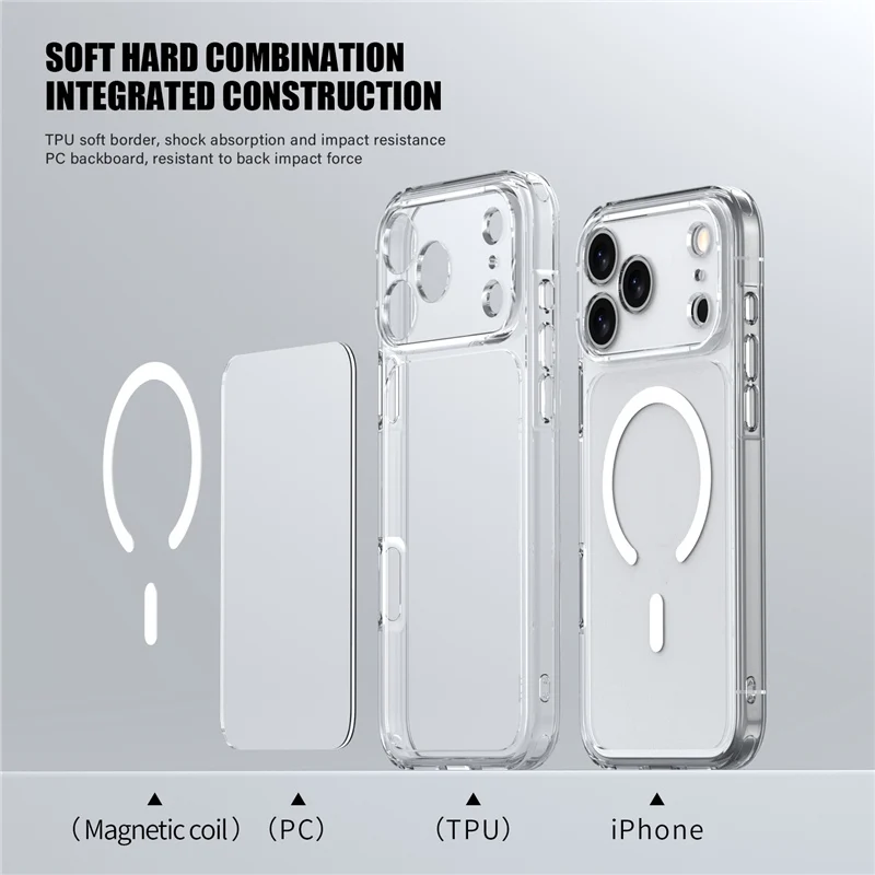 Premium Transparent Magnetic Protective Case with Wireless Charging Support - Shockproof Hard Back Cover