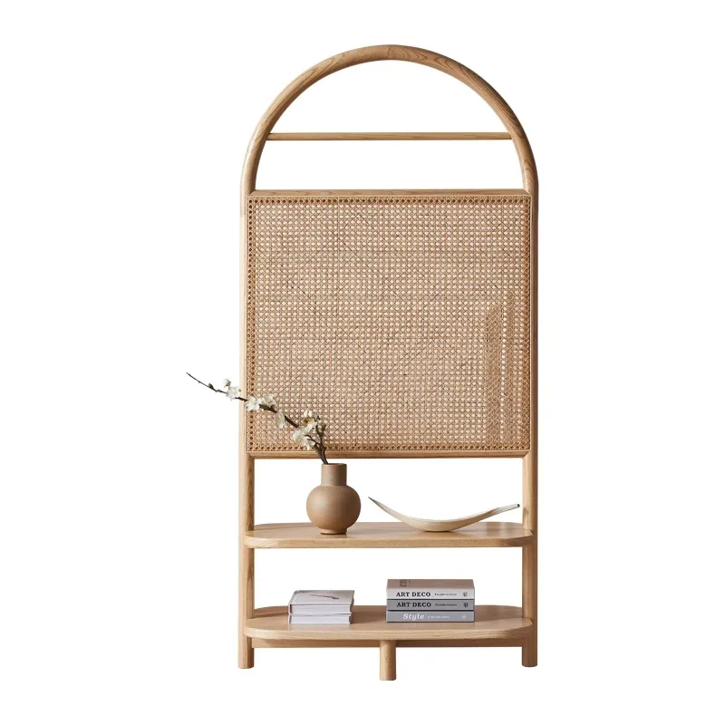 

Japanese rattan screen Nordic movable solid wood seat screen retro simple modern entrance shelter B&B.