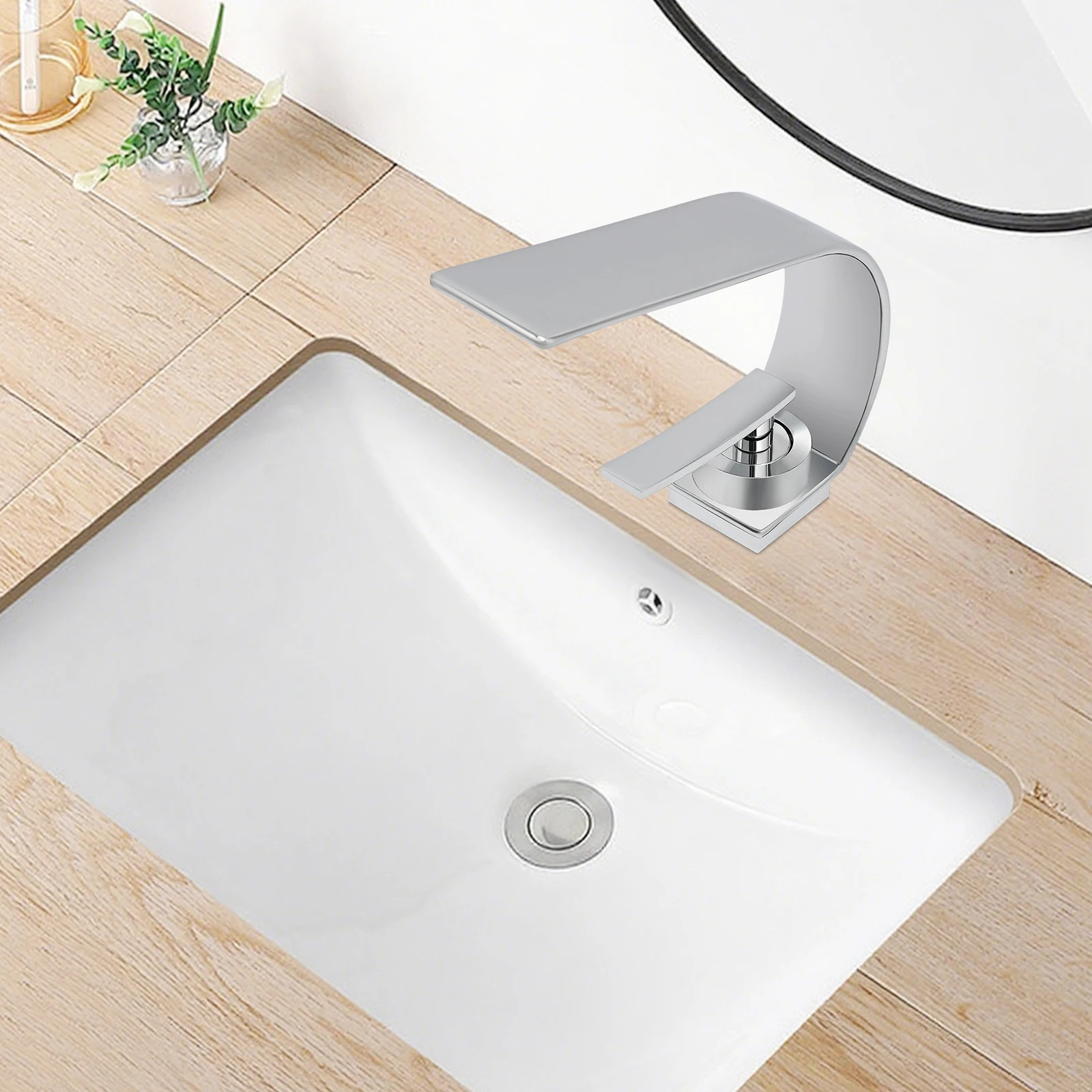 Rostbeständiger, moderner Badezimmer-Wasserhahn, glatte Kanten, tropfsicherer Einhebelmischer für Familien/Hotels/Gästehäuser – Detail 7