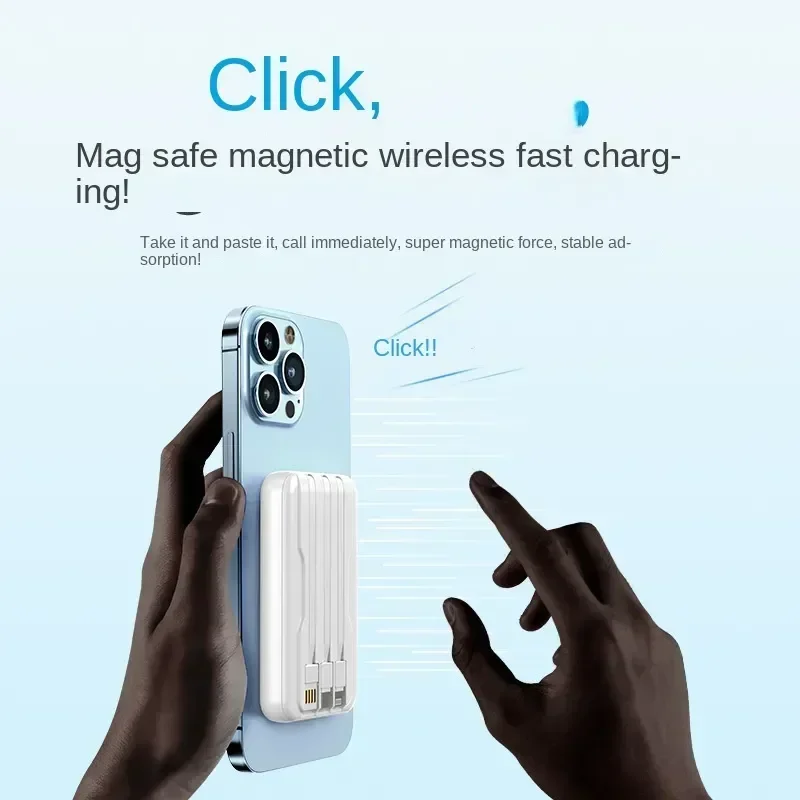 

10000mAh Wireless Power Bank Magnetic Powerbank for Magsafe Series Phone Battery Charger Type C 20W Portable 3 Fast Charge Cable