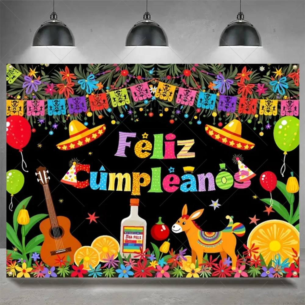 Spanisch alles Gute zum Geburtstag Hintergrund mexikanische Party Dekoration liefert Cartoon Kaktus Ballon Karneval Fotografie Hintergrund Banner – Detail 12