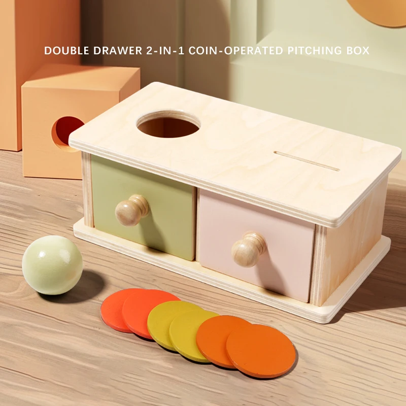 New Montessori Macarone Color Spinning Drum Match Coin Box Permanent Box Round Rectangular Box Kids Sensory Toys for Baby Gifts