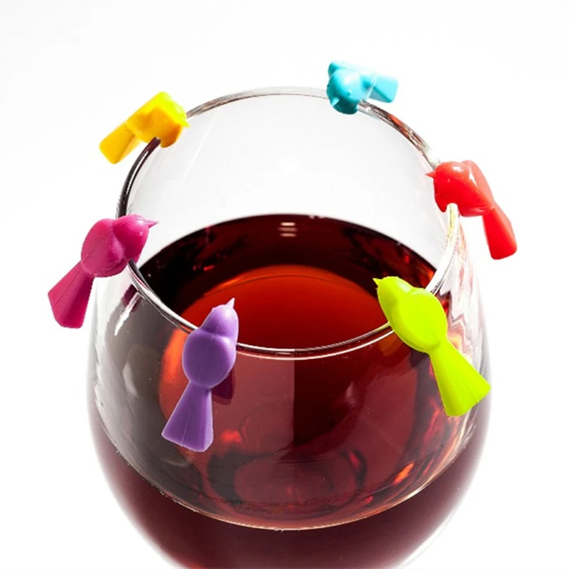 6PCS Silicone Bird Tits Wine Glass Marker