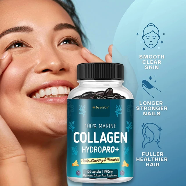 6438-2c6431.jpg Powerful Marine Collagen - With Hyaluronic Acid, Biotin & Blueberry - 1400mg Complex-Hydrolyzed Type 1-With Vitamins & Minerals