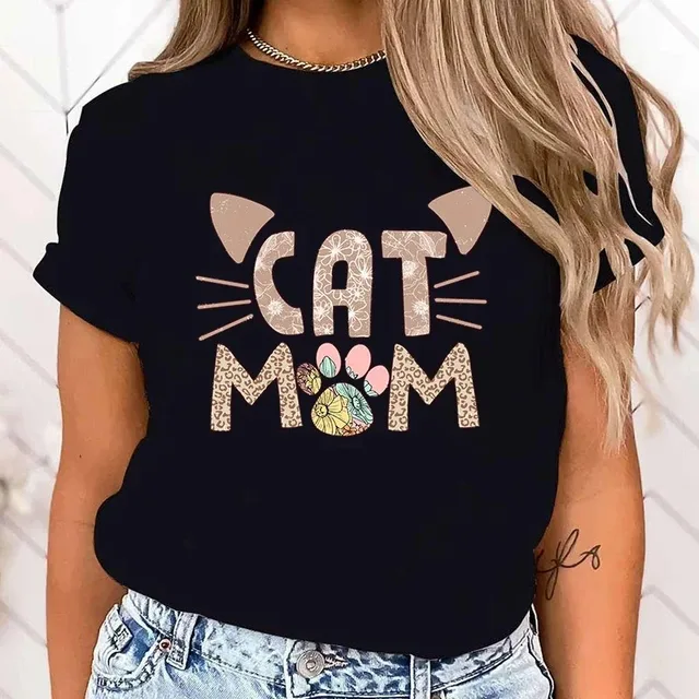 Fashion Cat Mom Printed T-Shirts High Quality Clothes Retro Style Women T-Shirts Cat Mom Graphic T Shirt Female Casual Tops 1