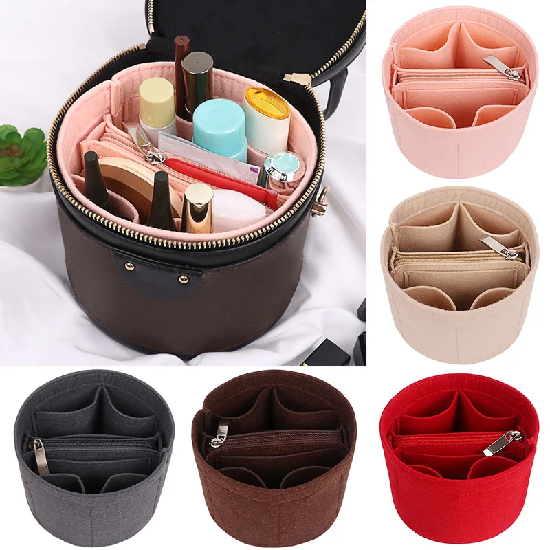 

Round Felt Insert Bag for Bucket Bag Organizer Travel Cosmetic Storage Pouch liner Portable Makeup Purse Handbag Inner Bag