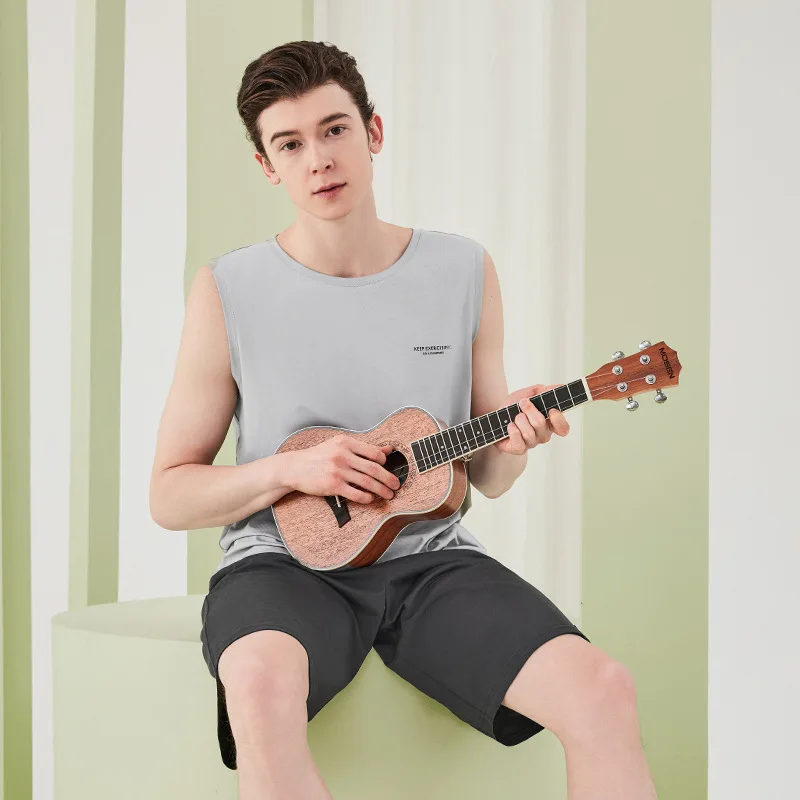 2 Pieces Set Shorts Nightwear Casual Sleepwear Mens Sleeveless Pajamas Set Cotton Cool Boy Homewear Can Be Worn Outside