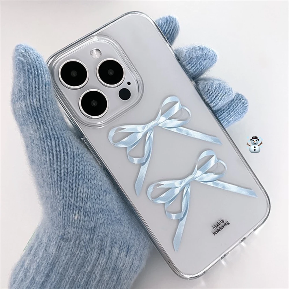 thumbnail image 1 of Ins Korean Cute Ribbon Bow Transparent Case For iPhone 15 14 13 12 11 Pro Max X XR 7 8 Plus SE 3 Stylish Shockproof Soft Cover, 1 of 4