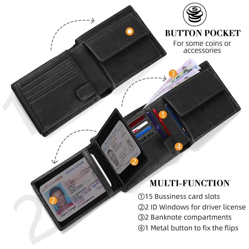Wallets for Mens Muti-Functional RFID Blocking Slim Wallet with 15 Credit Card Holders - Image 2