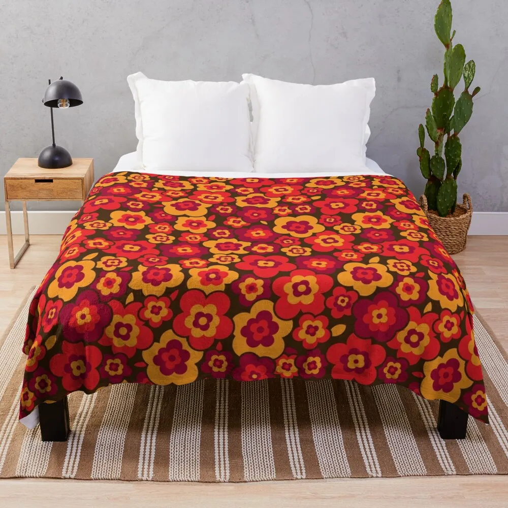 

Retro Vintage Orange Poppies Throw Blanket Flannel Fabric Camping Blanket Large Blanket Winter bed blankets