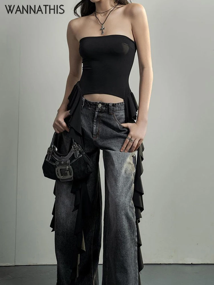 

WannaThis Ruffles Tube Crop Top Women Bandage Sexy Korean Fashion Summer Chic Skinny Cool Backless Fashion Prom 2000s Clothes
