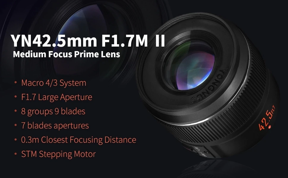 . YN42.5mm 42.5mm F1.7M II Camera Lens F1.7 Lens For M4/3 mount Mirrorless Camer