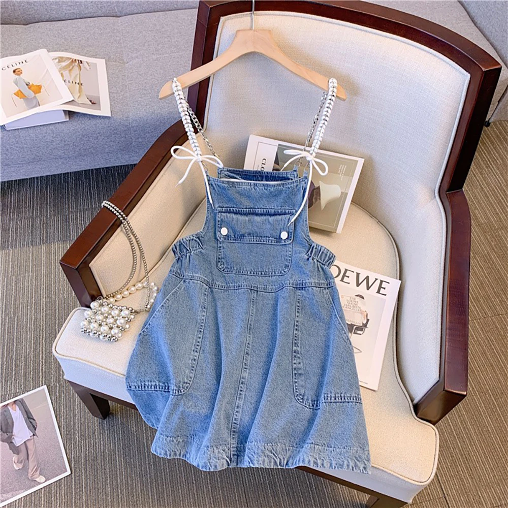 

Женское джинсовое платье на лямках, повседневное свободное платье-комбинезон с большими карманами, модель Лето 2024 года