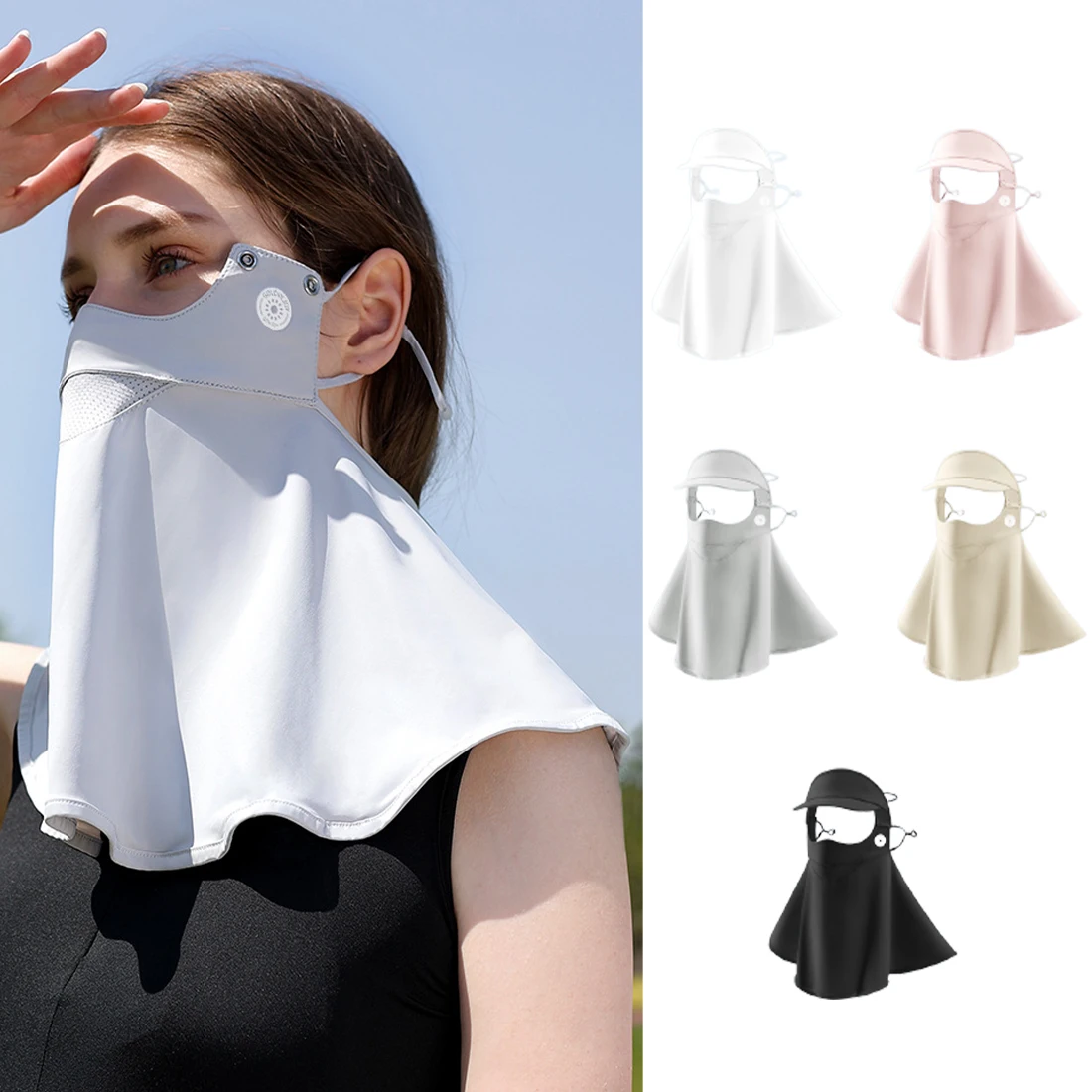 

Sunlight Blocking UPF50+ Protective Neck Solar Blocker For Face UV Protection Mask Outdoor Detachable Brim Cycling Ice Silk
