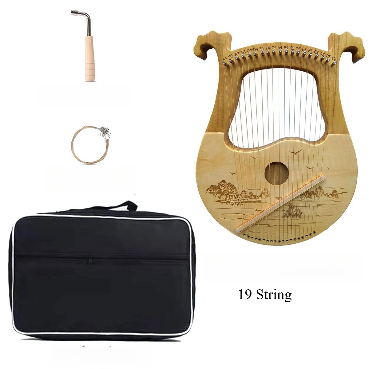 16/19/24 String Lyre Harp for Beginners Portable 7-String Harp Instrument Mahogany Lyre with Tuning Key Bag Gift for Adults/Kids
