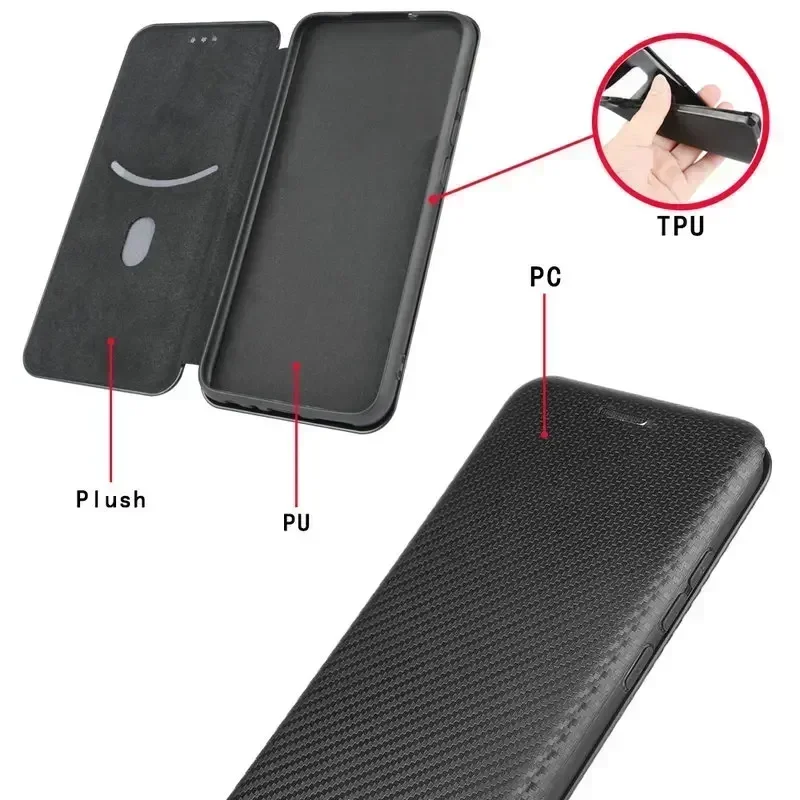 Premium Luxury Leather Flip Case with Carbon Fiber Skin Book Cover