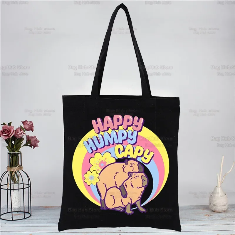 

Забавные Животные капибара мультфильм Милая женская сумка-шоппер Холщовая Сумка-тоут сумки на плечо сумка для покупок черная ткань сумки экологически чистые