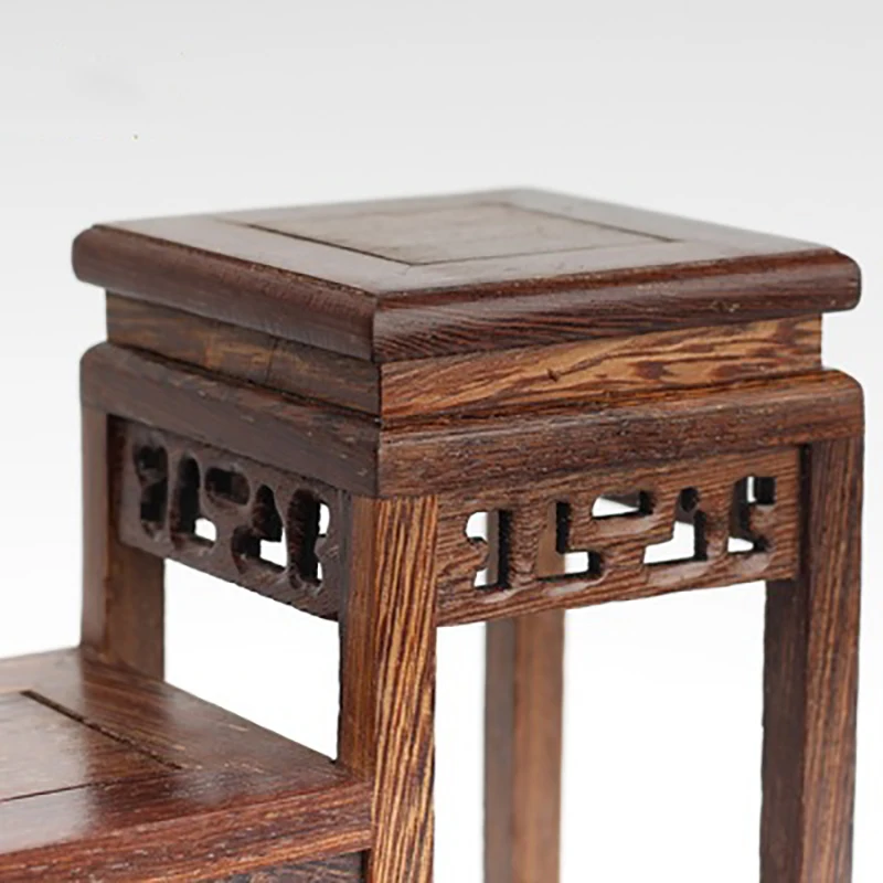 Rosewood High and Low Shelf Teapot Vase, Antique Small Ornament Base, Mahogany Carving, Ancient Shelf