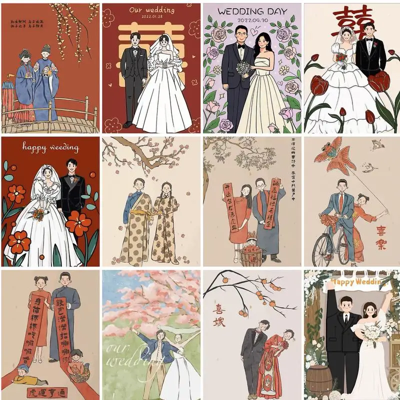 

PhotoCustom Paint By Number Marry DIY Pictures By Numbers Wedding Kits Hand Painted Art Drawing On Canvas Gift Home Decor