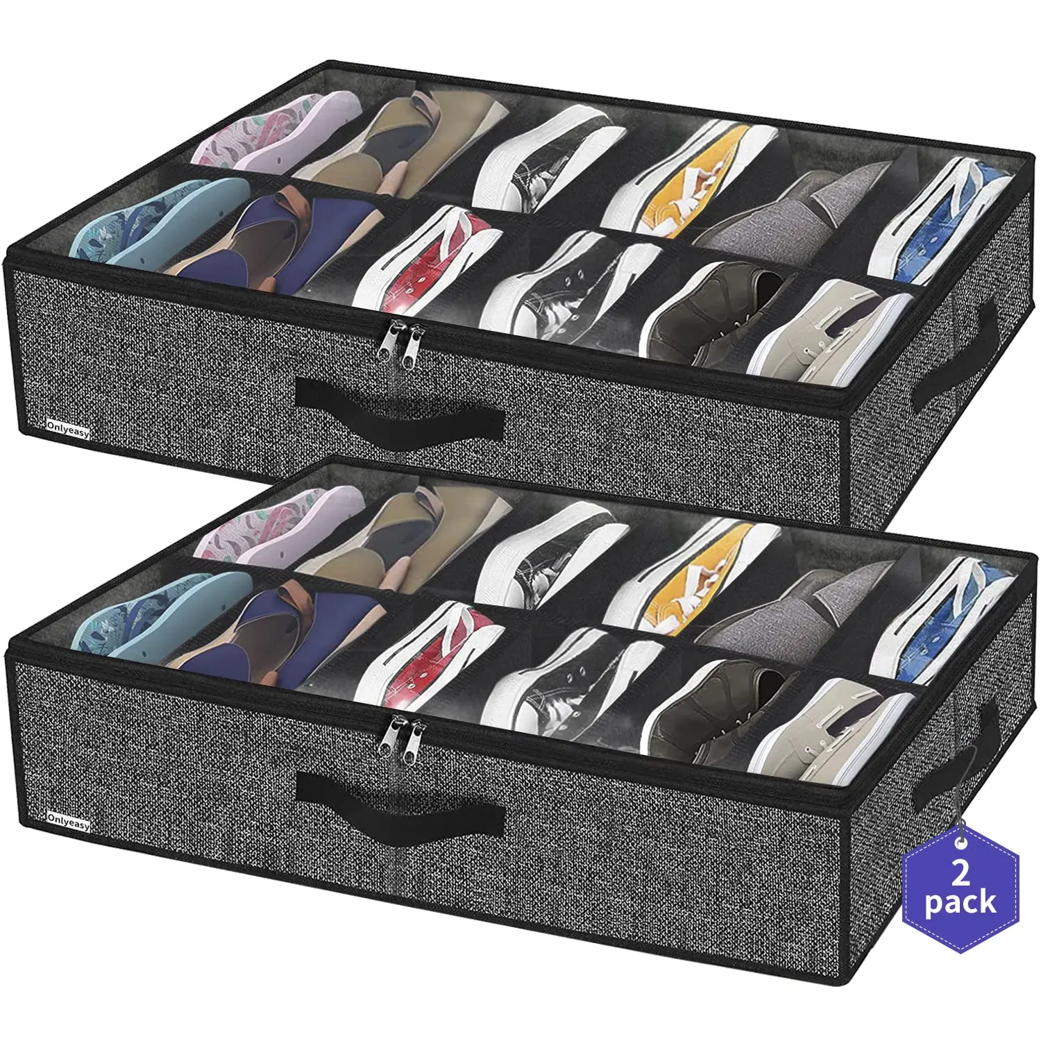 2Pcs 12 Pairs Under Bed Shoe Storage Organizer Holder Closet Box