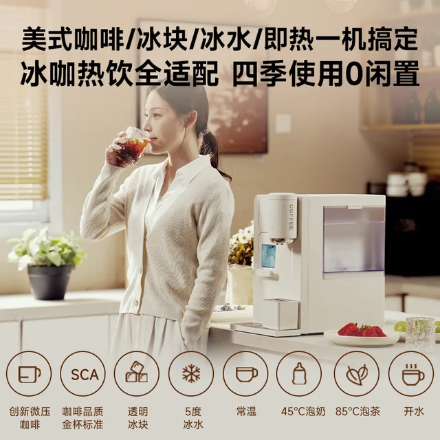 Drinking Water Dispenser 3L with Ice Coffee, 5℃ Ice Making Function Direct Drinking Instant Heating Type Mini Capsule Home Use 3