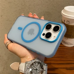 Matte Candy Magnetic Wireless Charging Shockproof Transparent Phone Case - Soft Protective Cover for iPhone 15 (Light Blue)
