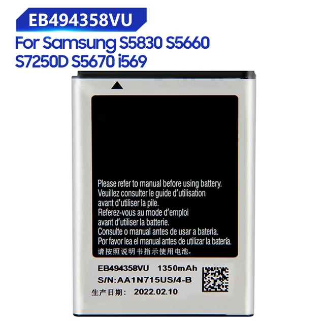 Remplacement Batterie Pour Samsung Galaxy ZanS5830 i569 I579 S5670 S7250D GT-S6102  S6818 S5660 EB494358VU 1350mAh - AliExpress
