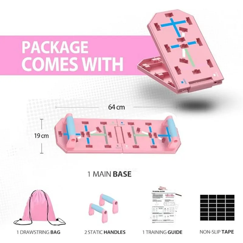 Foldable Pink Push Up Board Foldable Press Up Boards Fitness Workout Train Gym Muscle Strength Muscles Exercise Training Sports