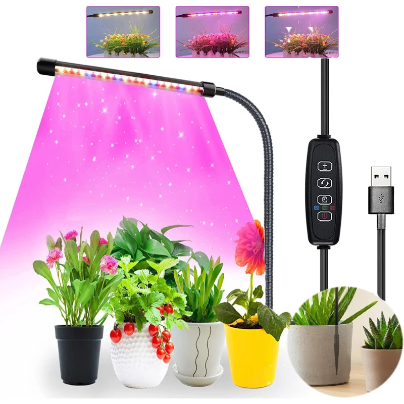 Full Spectrum LED Indoor Plant Grow Light with Adjustable Timer and Flexible Goose Neck