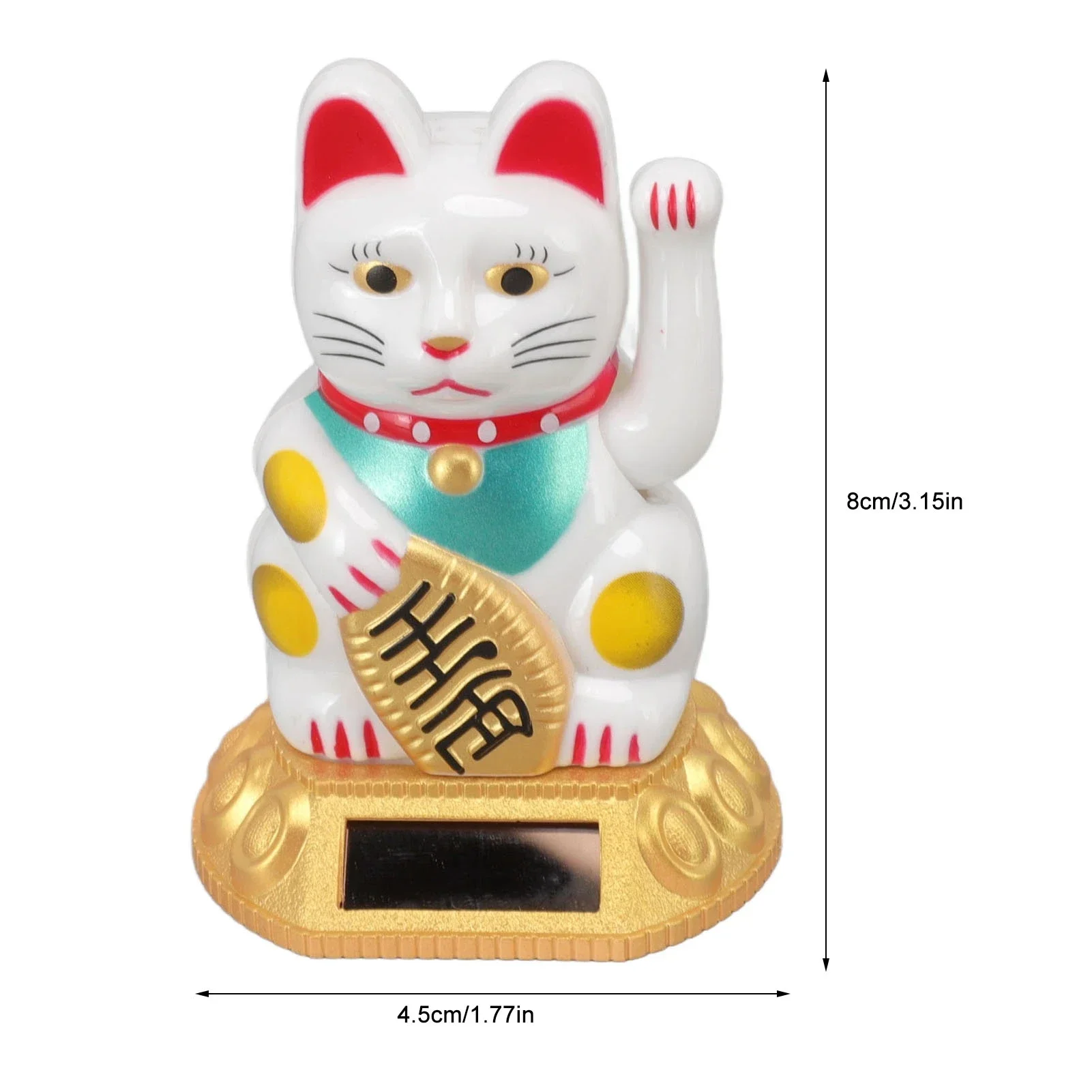 Chinese Lucky Cat Decoration Figurine Gold White Waving Arm Solar Light Induction Animal Statue Home Car Ornaments 5