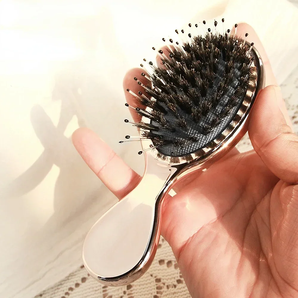 Anti Static Hair Comb Girl Mini Hair Brush Gold and Silver Color Oval Comb Woman Hairdressing Massage Brush