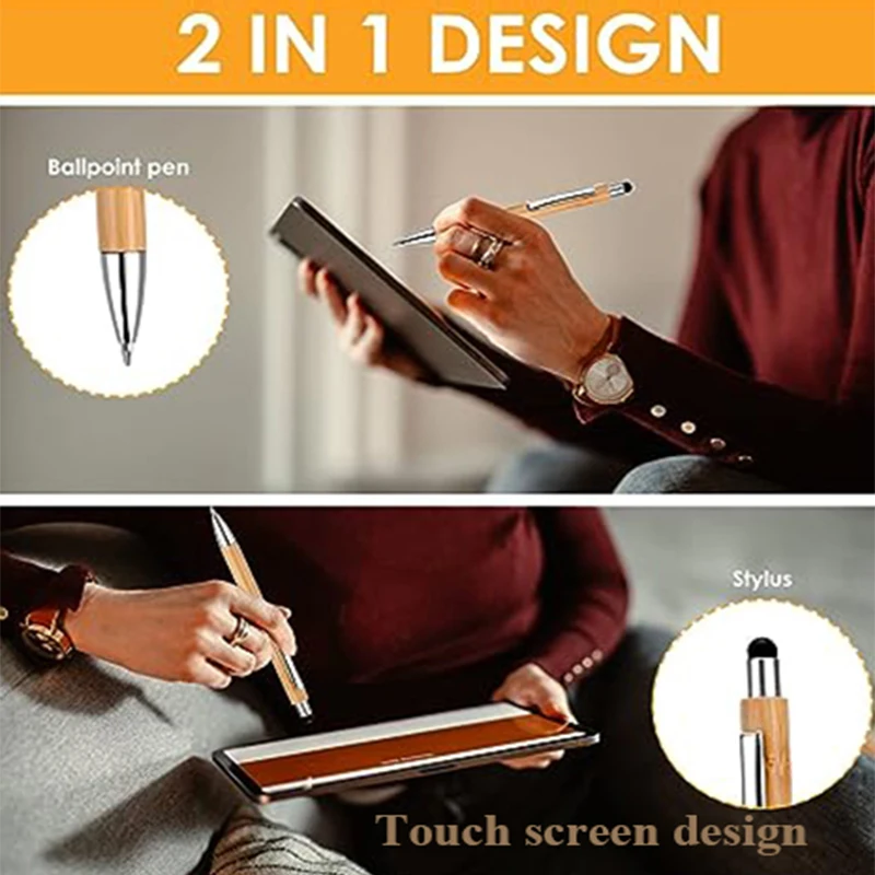 Ballpoint pen touch screen stylus pen Bamboo Engrave Name Black Ink Signature Office School Writing