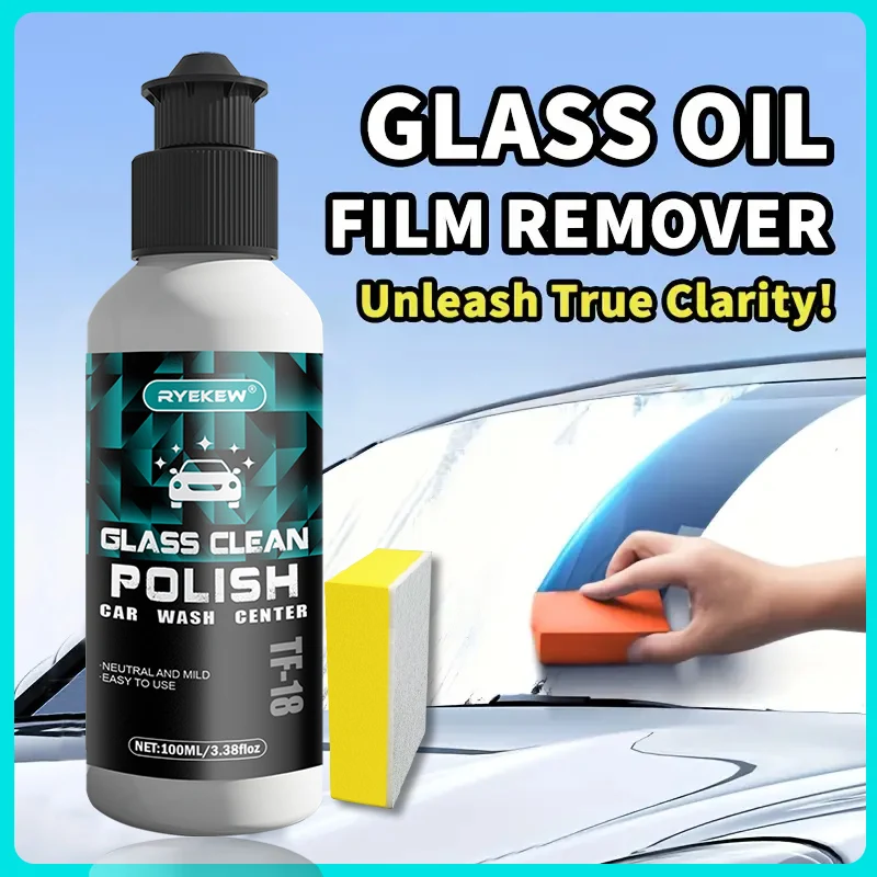 Car Glass Oil Film Remover Ryekew Paste Car Glass Film Remover Clear View Hydrophobic Windshield Car Window Waterproofing Agent