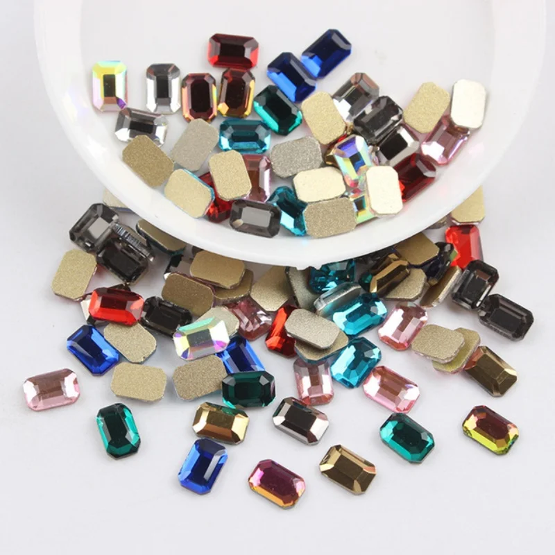 4x6mm 직사각형 모양 접착식 평면 뒷면 라인스톤 유리 장식 액세서리 DIY 재료 신발, 가방, 의류, 보석용