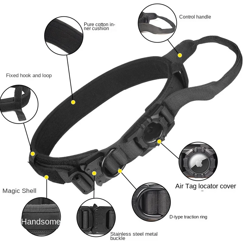 Tactical Dog Collar with GPS Holder and Metal Buckle