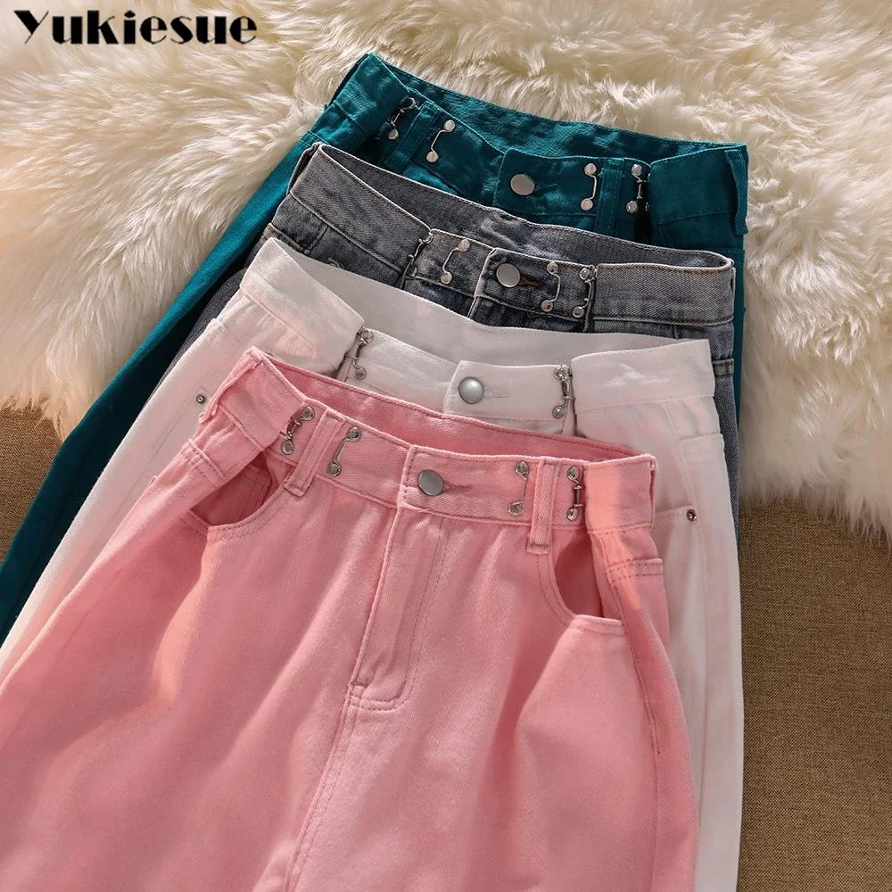 

2022 womens fashion high waist green pink white Women's Wide leg jeans baggy woman denim capris Pants jean mom jeans trousers