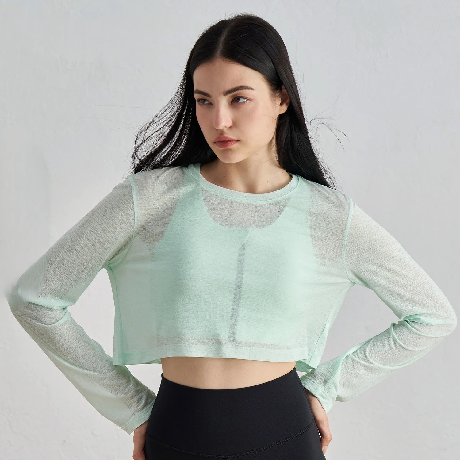 Spring And Summer Loose Midriff Outfit Sports Long Sleeves Outerwear Solid Color High Sense Yoga Ideal for Fitness Yoga