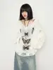 Yedinas Loose Hollow Out Knitted Tops Long Sleeve Autumn Print Women's Sweater Pullovers Lazy Style Knitwear Korean Trend 2024 4