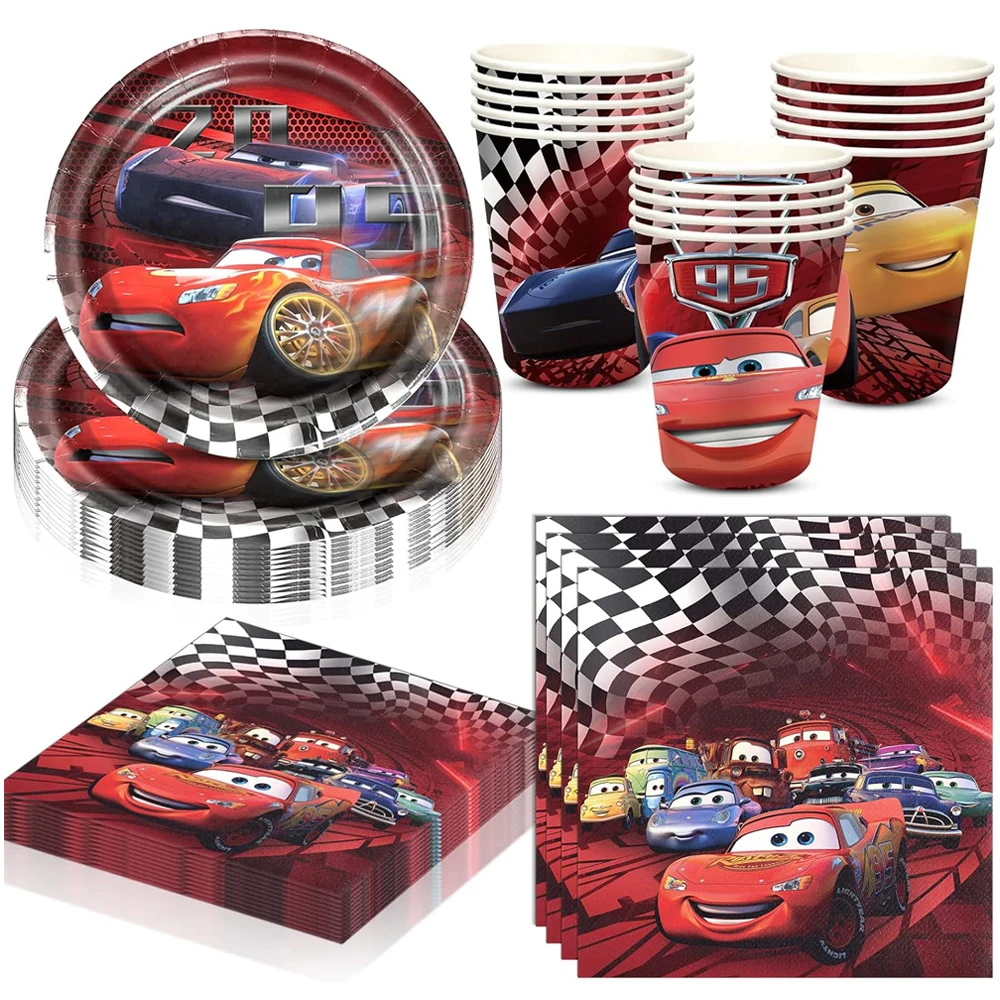 

New Lightning Mcqueen Party Decorations Disney Cars Foil Balloons Disposable Party Tableware Tablecloths Plates Cups Baby Shower