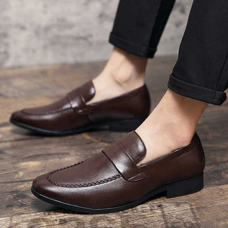FELIX CHU Men's Pencil loafers Leather Elegant Wedding Party Casual Fashion Dress Shoes Brown Black Men's Shoes