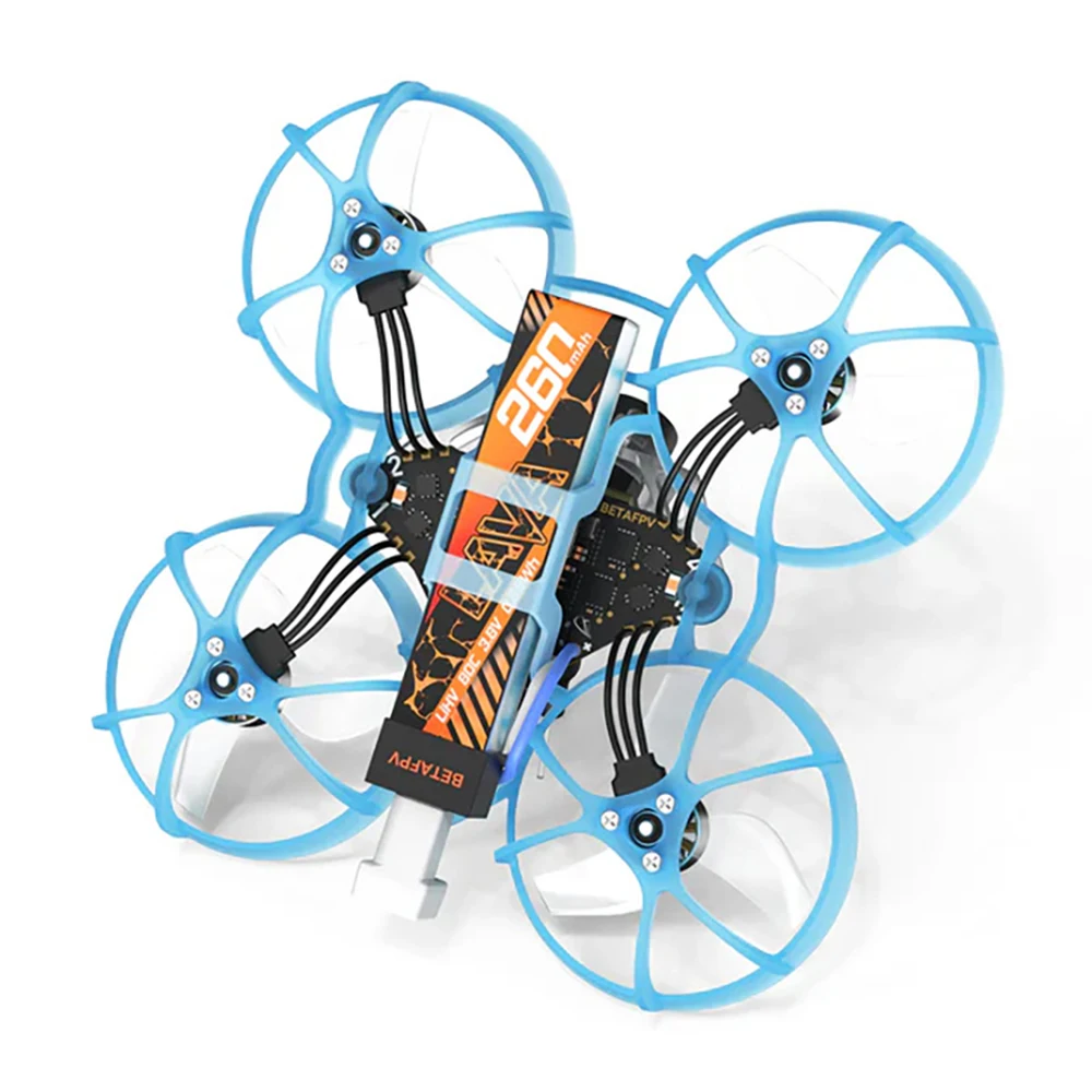 Gros plan sur le drone FPV Air65 Brushless 65mm Whoop 1S avec son récepteur ELRS 2.4G et son connecteur batterie 1S