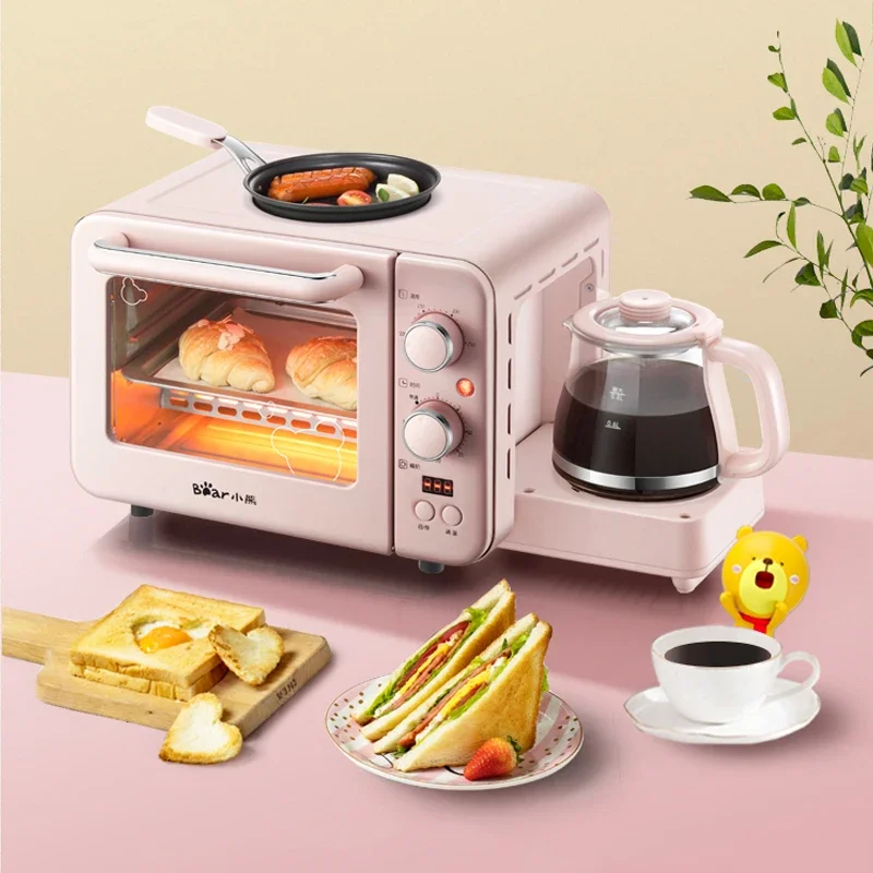 3 In 1 Breakfast Makers Small Electric Oven 8L Milk Heating Bread Breakfast Machine Toaster Oven Coffe Pizza Maker Water Kettel